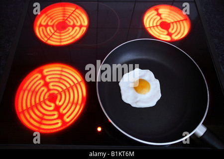 Plaques de gravure d'une cuisinière à induction et une poêle avec des œufs frits Banque D'Images