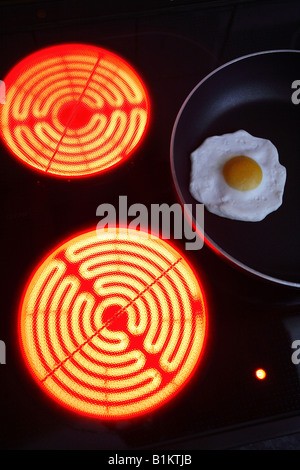 Plaques de gravure d'une cuisinière à induction et une poêle avec des œufs frits Banque D'Images