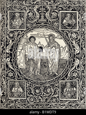 Fac-similé de la page de titre de la conception d'Arabesque avec les figures pleine longueur des saints Pierre et Paul. Banque D'Images