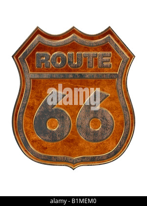 Signe de route 66, isolé à l'arrière-plan blanc. Vieux, rouillé, grunge, style d'or Banque D'Images