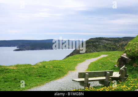 À la recherche de bleu océan Atlantique à partir de la sentier de randonnée pédestre sur sommet de Signal Hill à Terre-Neuve Banque D'Images