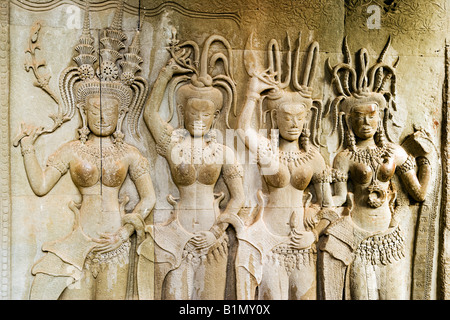 Apsaras en bas-relief ; Siem Reap, Cambodge Banque D'Images