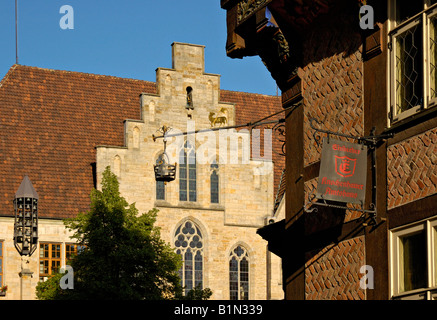 Hôtel de ville et les bouchers Guild Hall, Hildesheim, Allemagne. Banque D'Images