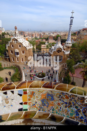 Parc Guell, Barcelone, Espagne Banque D'Images