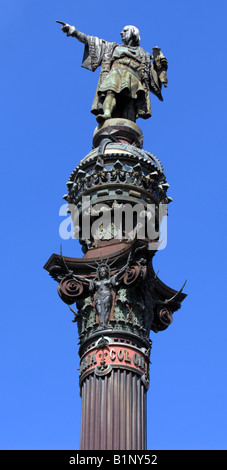 La colonne Christophe Colomb et statue, Barcelone, Espagne Banque D'Images