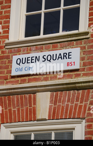 Plaque de rue, Queen Square, Bristol, Angleterre, Royaume-Uni Banque D'Images