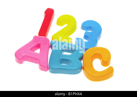 ABC et les numéros 123 alphabets sur fond blanc Banque D'Images