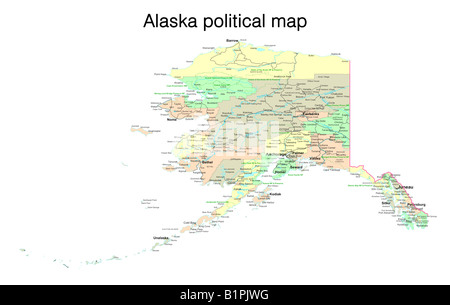 Carte politique de l'état de l'Alaska Banque D'Images