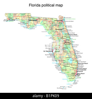 Carte politique de l'état de Floride Banque D'Images