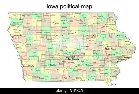 Carte politique de l'état de l'Iowa Banque D'Images