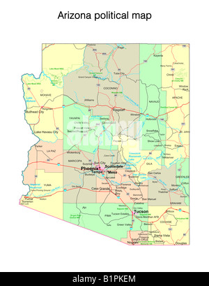 Carte politique de l'état de l'Arizona Banque D'Images