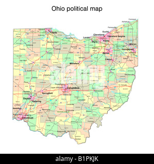 Carte politique de l'état de l'Ohio Banque D'Images
