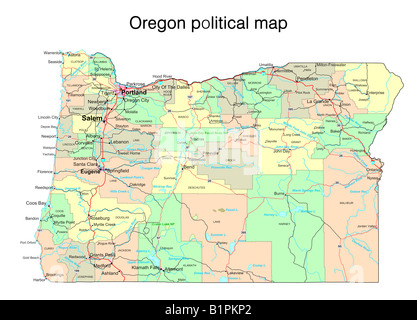 Carte politique de l'état de l'Oregon Banque D'Images