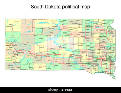 Carte politique de l'État du Dakota du Sud Banque D'Images