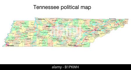 Carte politique de l'état du Tennessee Banque D'Images