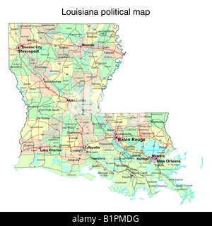 Carte politique de l'état de la Louisiane Banque D'Images