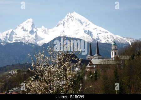 Berchtesgaden en vue de Mt. Watzmann, Haute-Bavière, Bavaria, Germany, Europe Banque D'Images