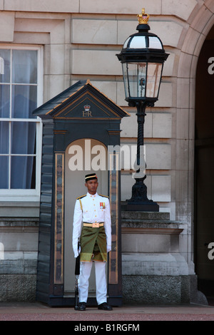 Invités d'honneur à regarder l'évolution de la Garde royale malaisienne et sentinelles de la garde, Londres, Angleterre, Grande-Bretagne, Europe Banque D'Images