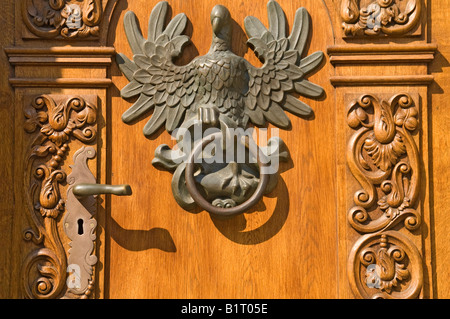 Élaborer la porte en bois, centre communautaire, Gdansk, Pologne, Europe Banque D'Images