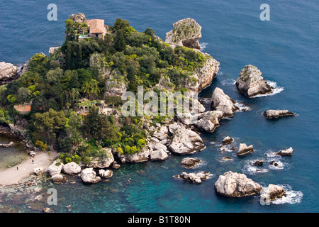 L'île Isola Bella près de Taormina, Sicile, Italie Banque D'Images