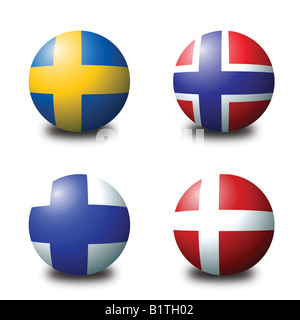 Sphérique 3D drapeaux représentant les pays scandinaves Banque D'Images