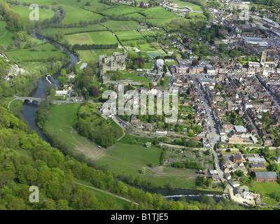 Ludlow de l'air montrant Dunham et pont du château Banque D'Images