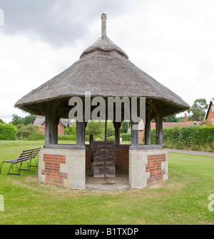 Village de chaume sur la pompe Woodbastwick village green Norfolk Banque D'Images