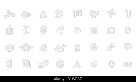 Vector illustration de 32 dessins de logos moderne blanc gris et noir Banque D'Images