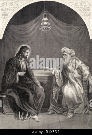 Christ et Nicodème. De la Bible de la famille illustrée nationale, publié en 1870. Banque D'Images