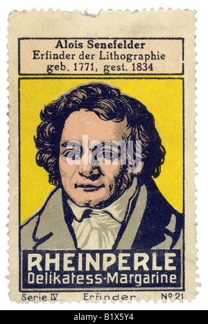 Trading stamp margarine Alois Senefelder Erfinder der Lithographie geb 1771 Hagerston Reinperle dans gest 1834 Delikatess Margarin Banque D'Images