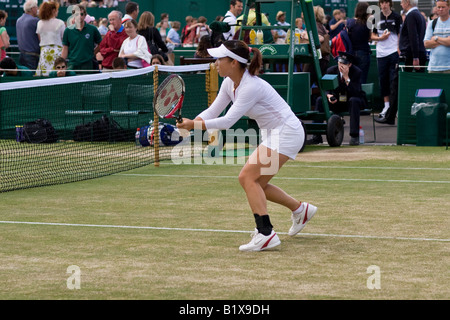 La star du tennis chinois Jie Zheng en action Banque D'Images