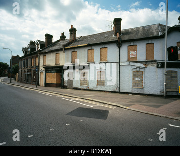 Maisons abandonnées dans Silver Street, Reading, Berkshire, Angleterre city, au Royaume-Uni. Banque D'Images