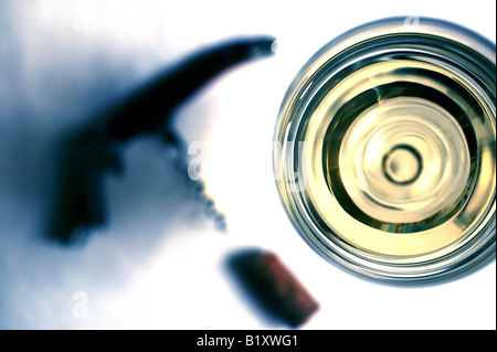 Verre de vin blanc d'en haut Banque D'Images