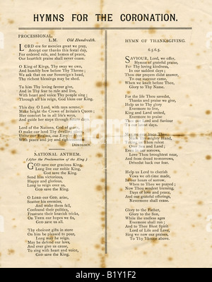 Feuille de chant pour le couronnement du roi Édouard VII et La Reine Alexandra prévu pour le 26 juin 1902 mais reportée jusqu'au 9 août Banque D'Images