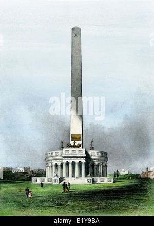 Début de la conception pour le Washington Monument à Washington DC en 1860. La gravure à la main, Banque D'Images