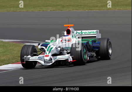 Rubens Barrichello dans une voiture de course Honda F1 Essais de Silverstone 2008 Banque D'Images