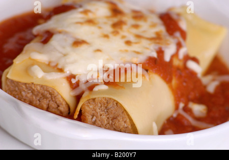 La cuisine italienne, les cannelloni dans un plat blanc Banque D'Images