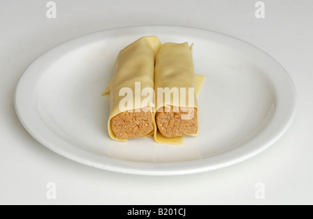 Les Cannelloni en cours de préparation et faire la cuisine italienne Banque D'Images