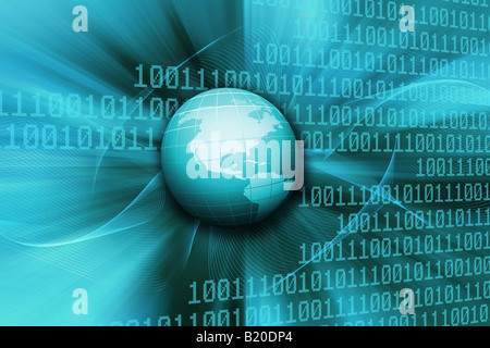 Globe on abstract background code binaire Banque D'Images