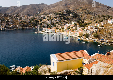 Vue aérienne de Simi Symi, Grèce Banque D'Images