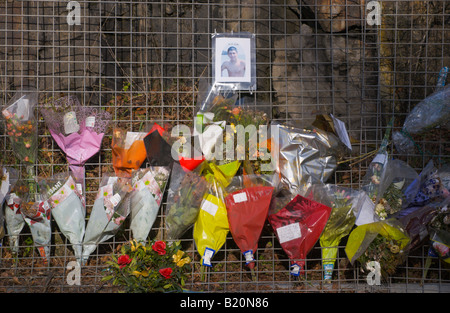 Boquets de fleurs placé une route où jeune homme a été tué dans un accident de la route mortel465 South Wales UK UE Banque D'Images