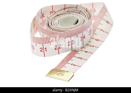 Close up of measuring tape dans l'unité métrique sur fond blanc Banque D'Images