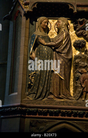 14e siècle, des sculptures en bois peint de la vie de Jésus sur l'écran Choeur Notre Dame Paris France intérieures Banque D'Images