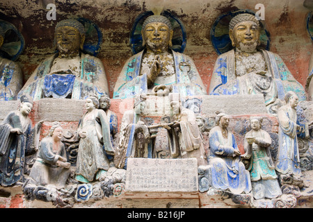 Sculptures rupestres de Dazu bouddhas et scène religieuse au Mont Baoding Chongqing Chine Banque D'Images