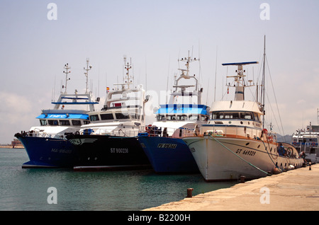 La flotte de pêche en haute mer Denia, Costa Blanca, Espagne Banque D'Images