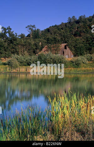 Grange et étang près de Mt Aukum El Dorado County en Californie Banque D'Images