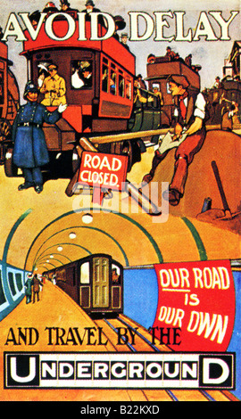 Design de style édouardien sur une affiche de métro de Londres de 1910 ne pas retarder notre route est notre propre pour un usage éditorial uniquement Banque D'Images