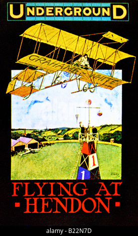 Design de style édouardien sur une affiche de métro de Londres 1910 volant à Hendon pour un usage éditorial uniquement Banque D'Images