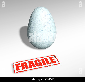 3D render of un œuf avec un autocollant fragile Banque D'Images