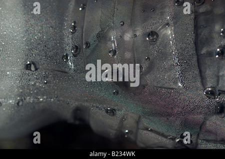 Close up la condensation et bulles d'eau dans une bouteille de boisson Banque D'Images